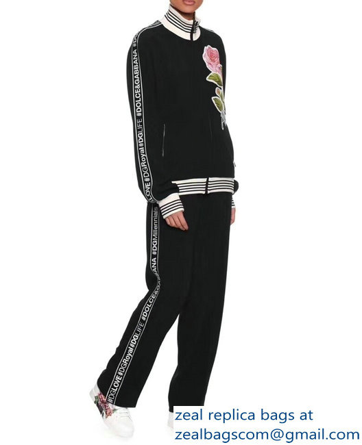 Dolce  &  Gabbana Logo Trim Floral Black Jacket And Pants Suit 2018